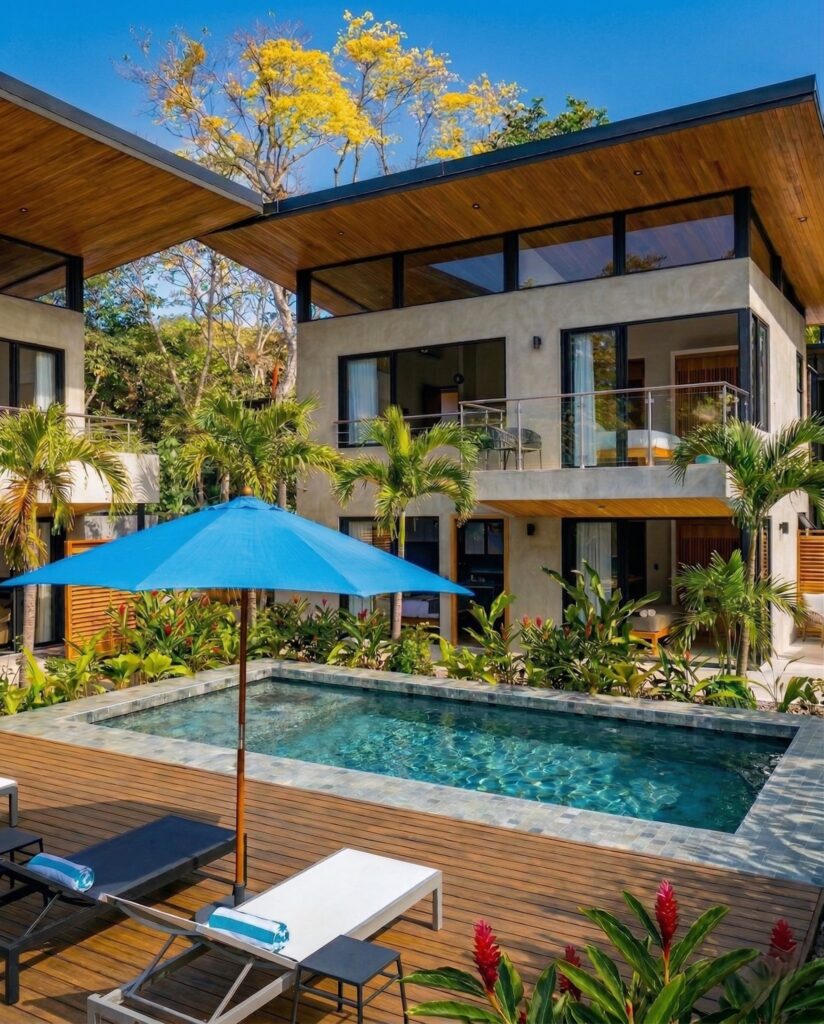 Nori Villas building two with pool deck at golden hour